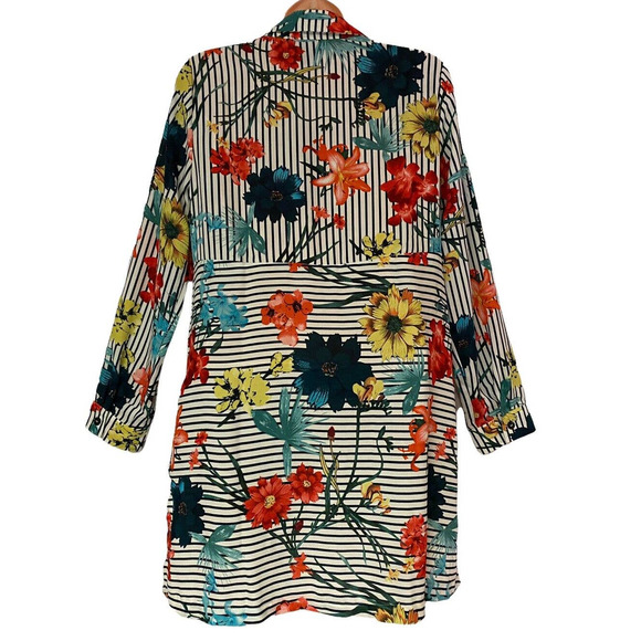 Midnight Velvet Tunic Length Blouse Button Up Shirt Black & White Stripe Top - Picture 4 of 12